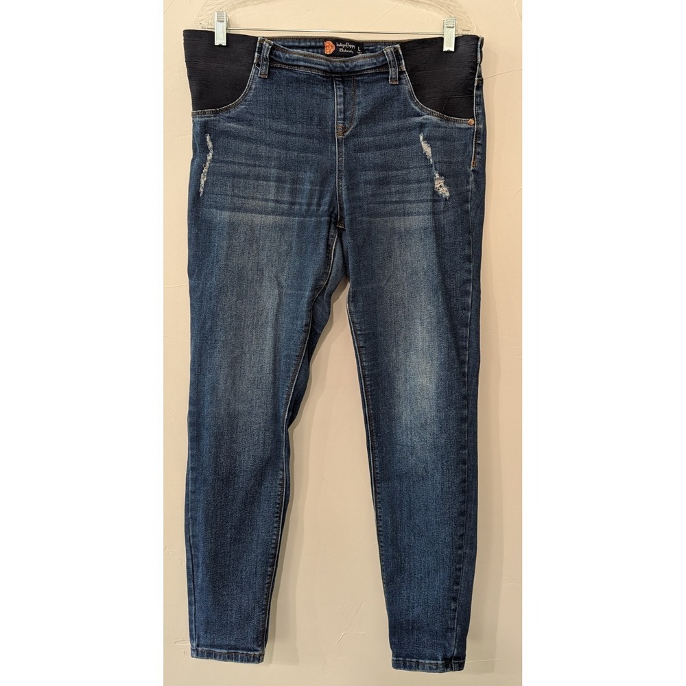 Indigo‎ Poppy Women's Maternity Jeans Large Straight-Leg Pull On Distressed